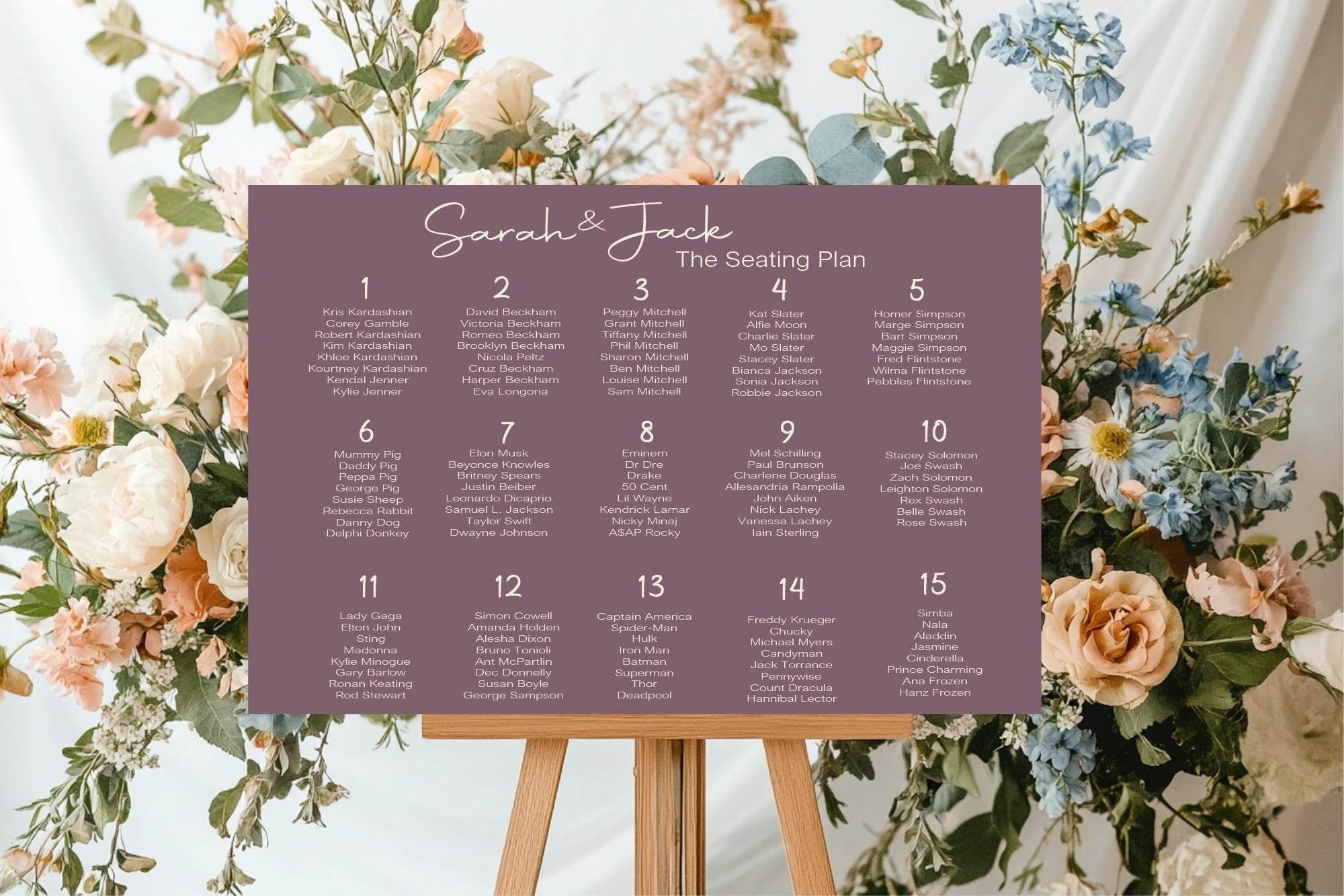 Heather Table Plan Wedding Party Sign - Larosier Prints