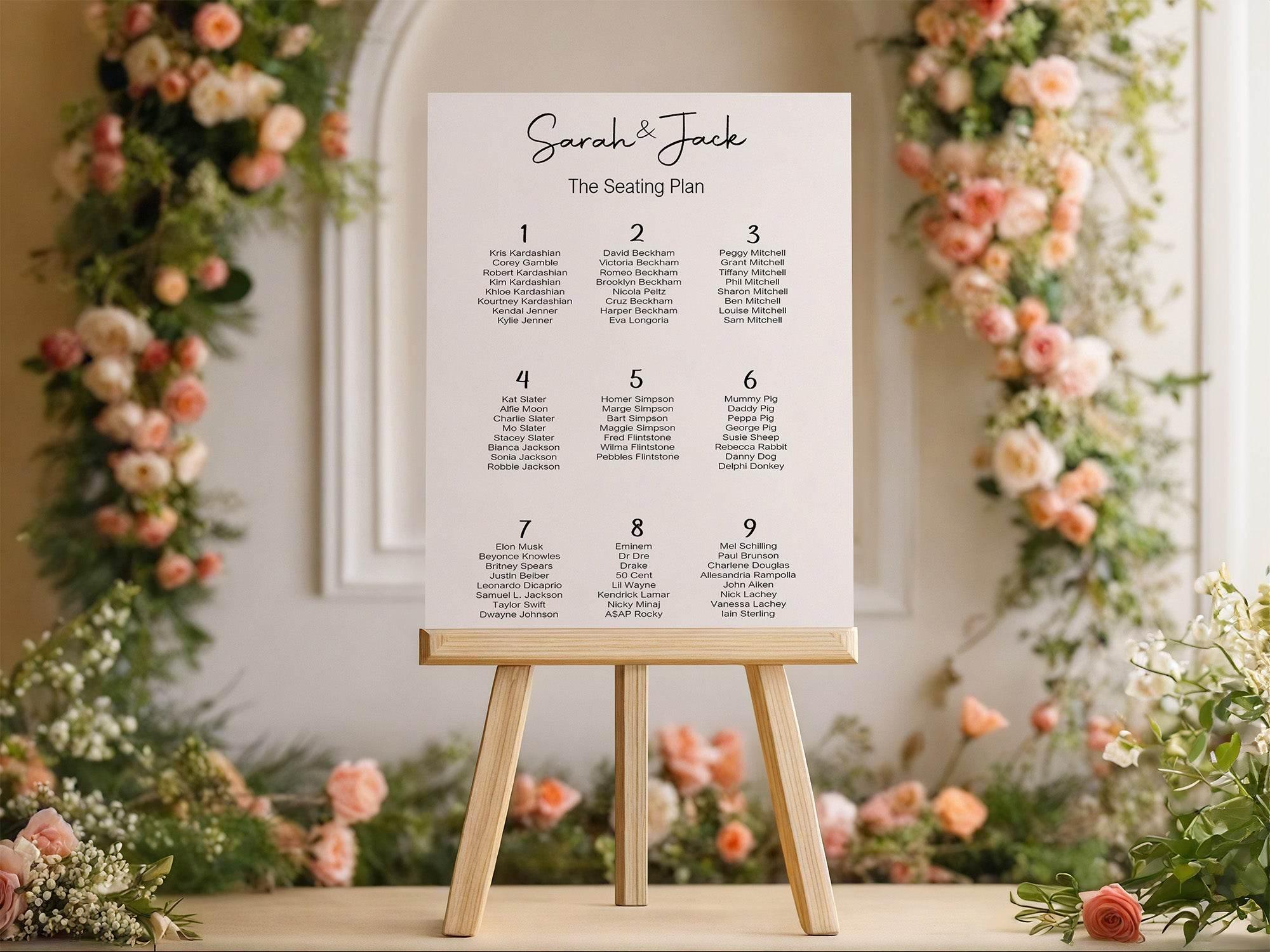 Black & White Stripe Table Plan Wedding Party Sign | Black or White Background - Larosier Prints