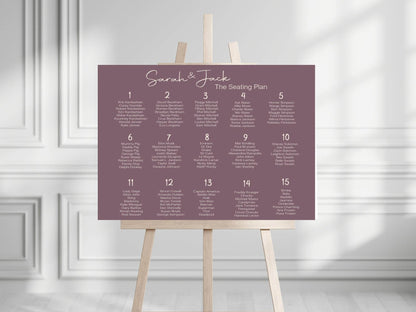 Heather Table Plan Wedding Party Sign