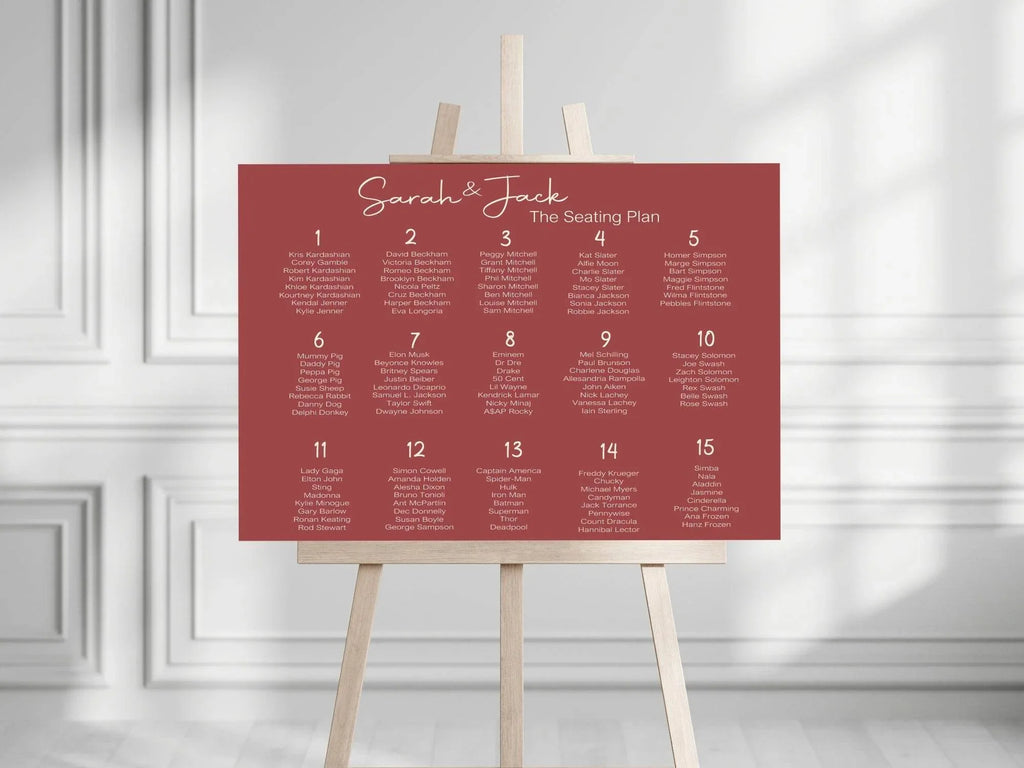 Rosewood Table Plan Wedding Party Sign - Larosier Prints