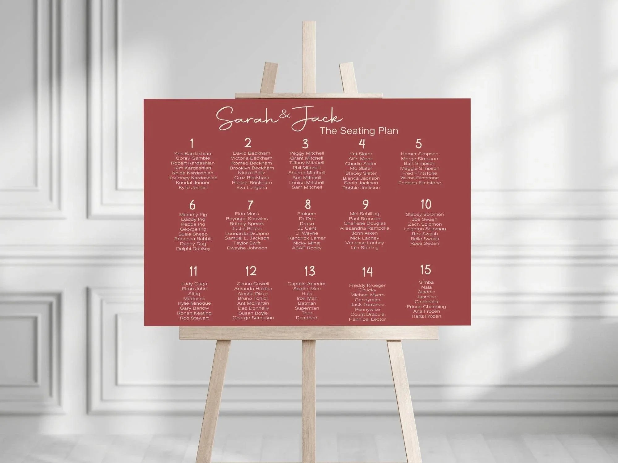 Rosewood Table Plan Wedding Party Sign - Larosier Prints