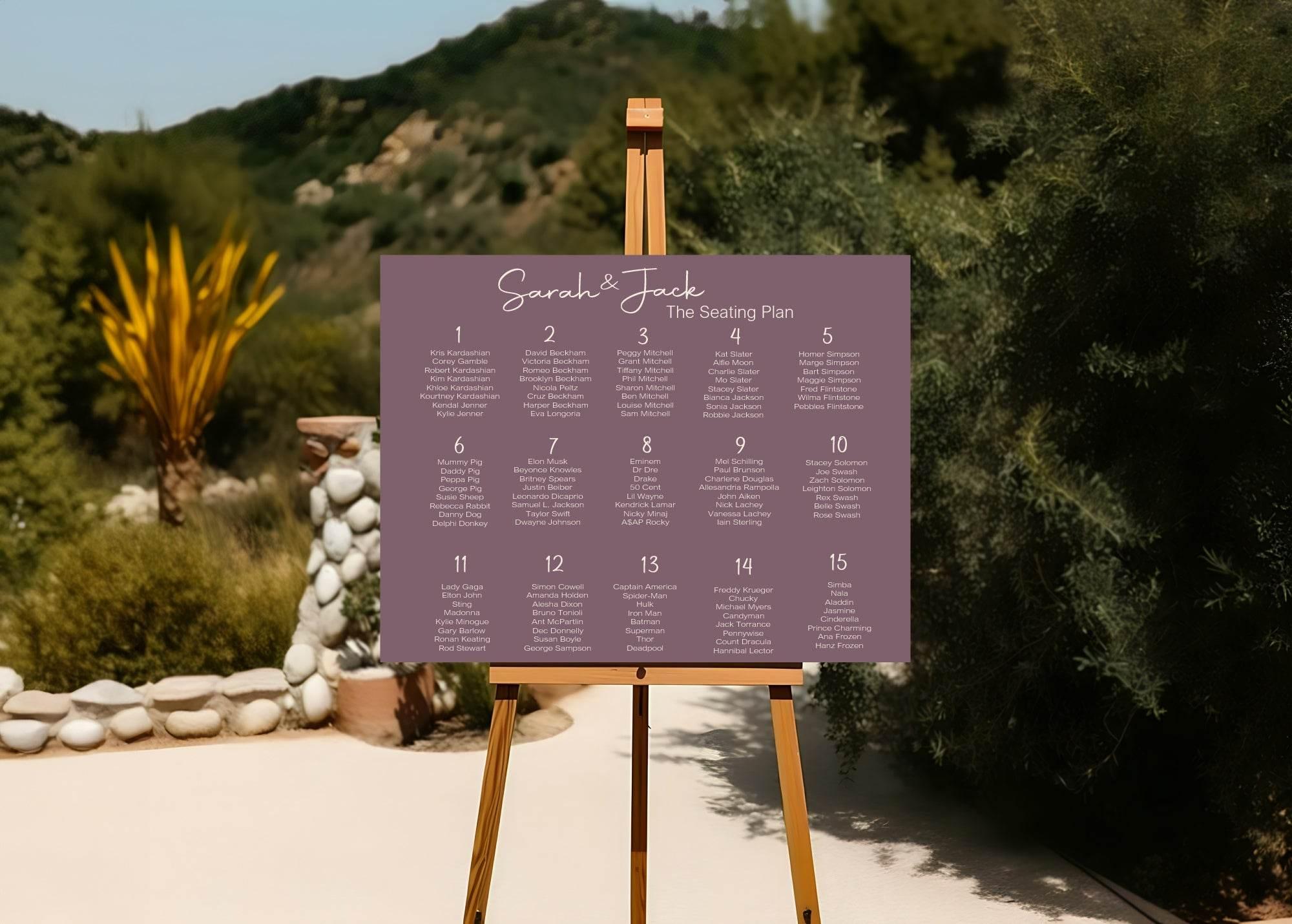 Heather Table Plan Wedding Party Sign - Larosier Prints