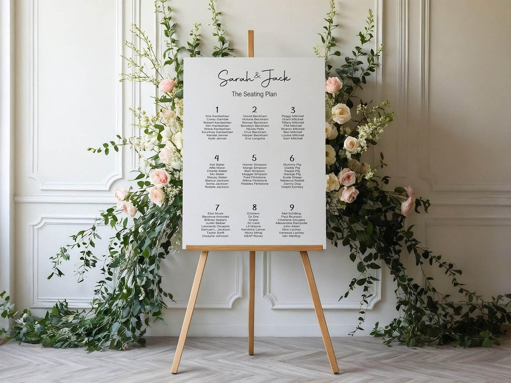 Black & White Stripe Table Plan Wedding Party Sign | Black or White Background - Larosier Prints