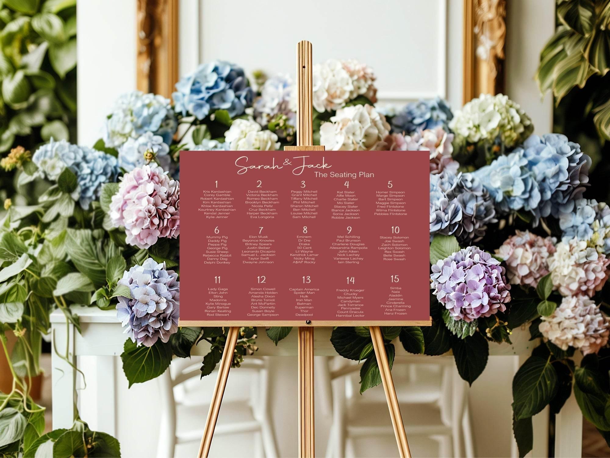 Rosewood Table Plan Wedding Party Sign - Larosier Prints