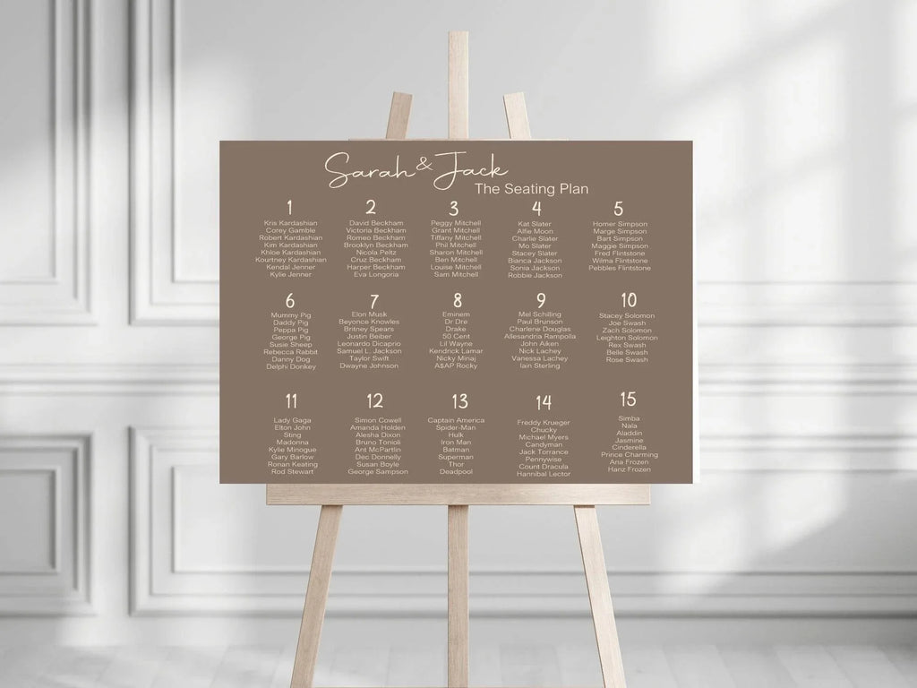 Earth Table Plan Wedding Party Sign - Larosier Prints