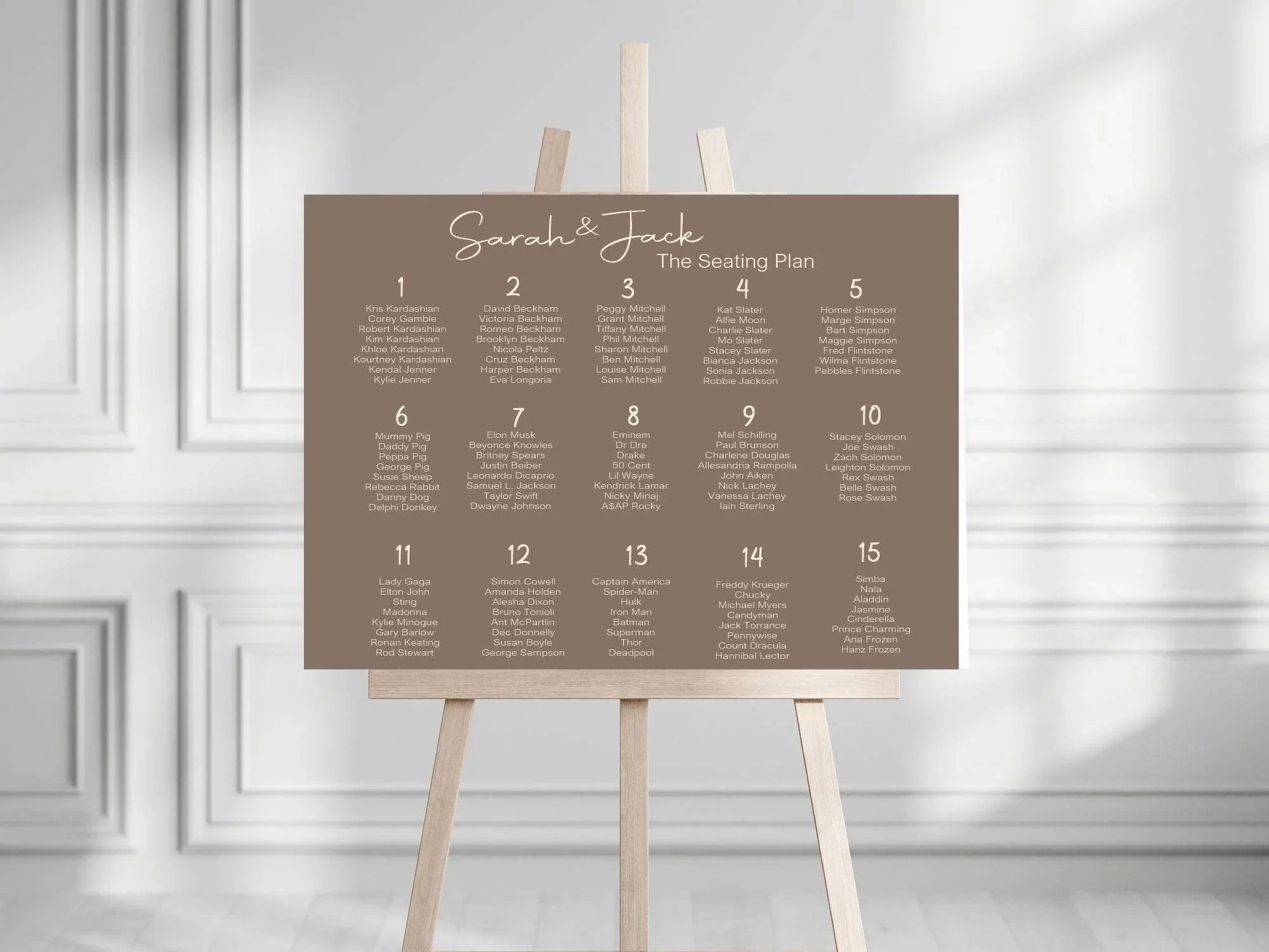 Earth Table Plan Wedding Party Sign - Larosier Prints