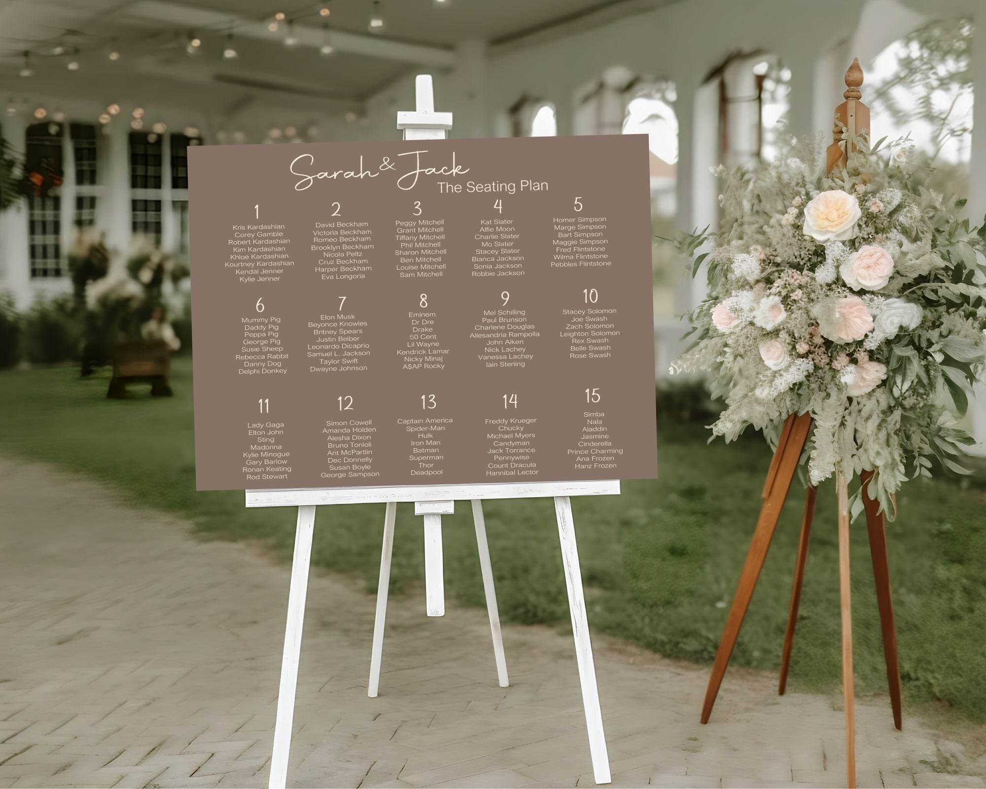 Earth Table Plan Wedding Party Sign - Larosier Prints
