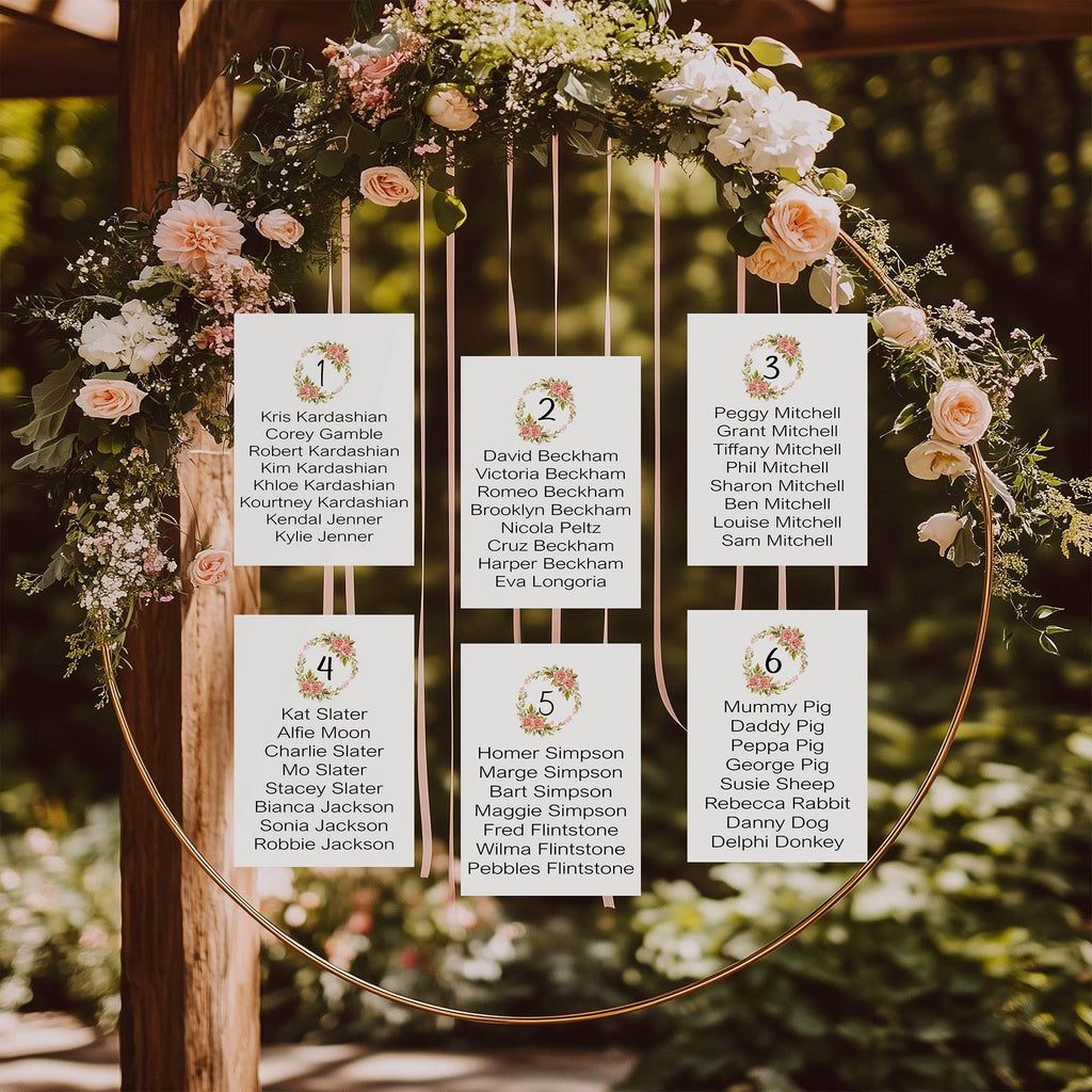 Pink Rose Individual Table Plan Party Sign - Larosier Prints