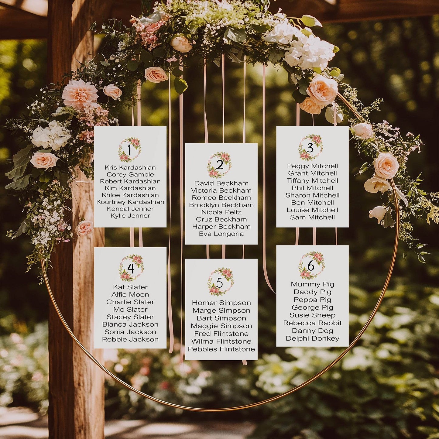 Pink Rose Individual Table Plan Party Sign