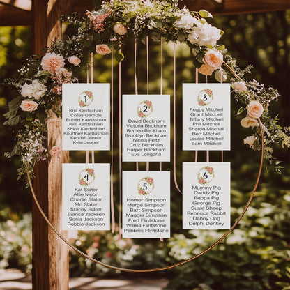 Pink Rose Individual Table Plan Party Sign