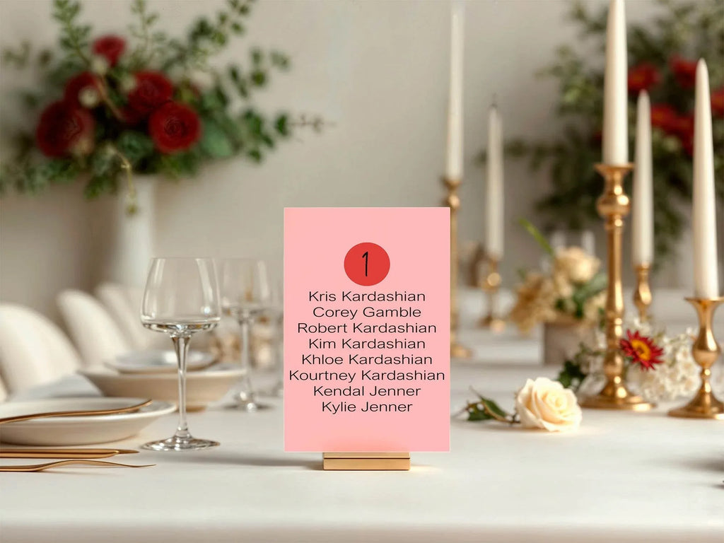 Red & Pink Individual Table Plan Party Sign - Larosier Prints