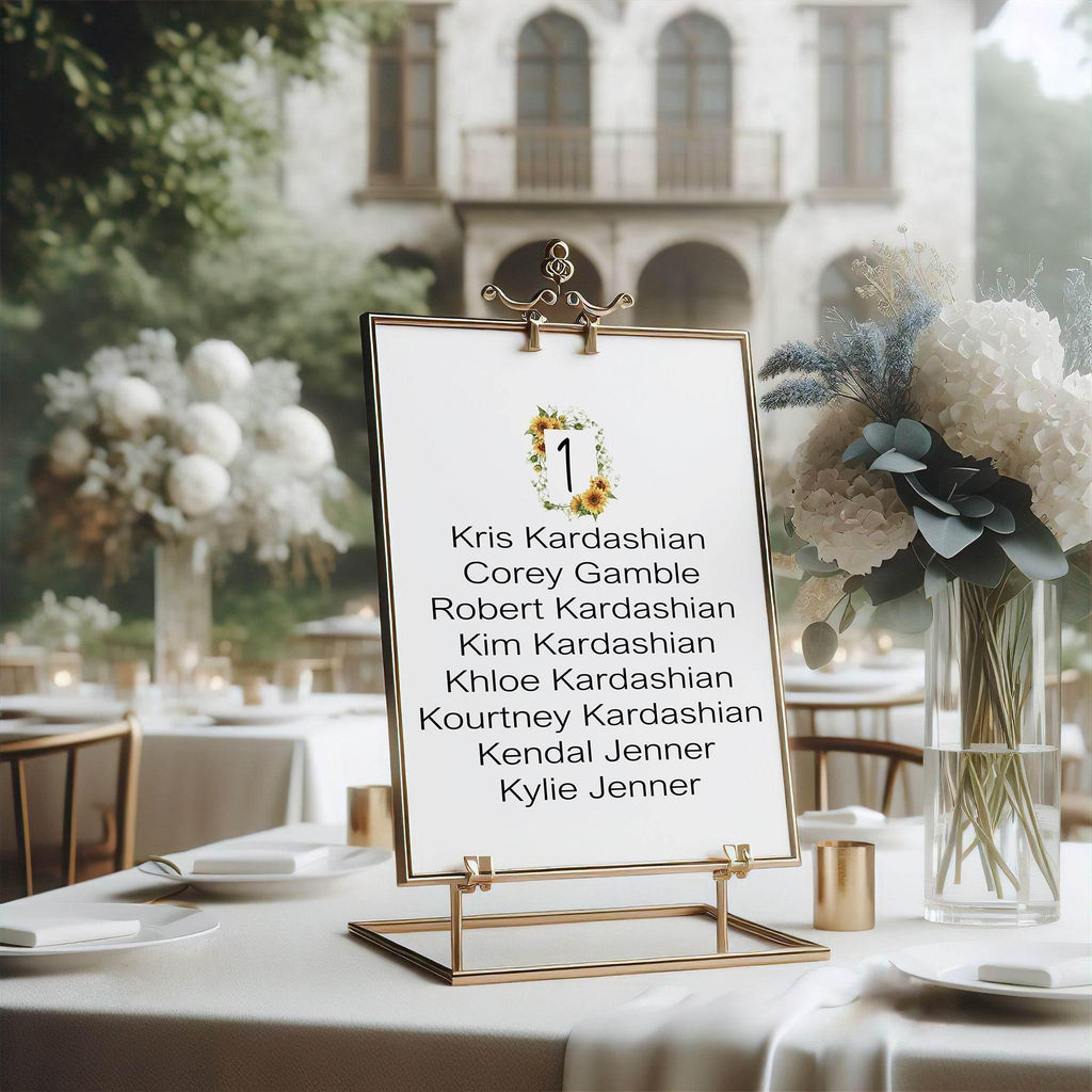 Sunflower Individual Table Plan Party Sign - Larosier Prints