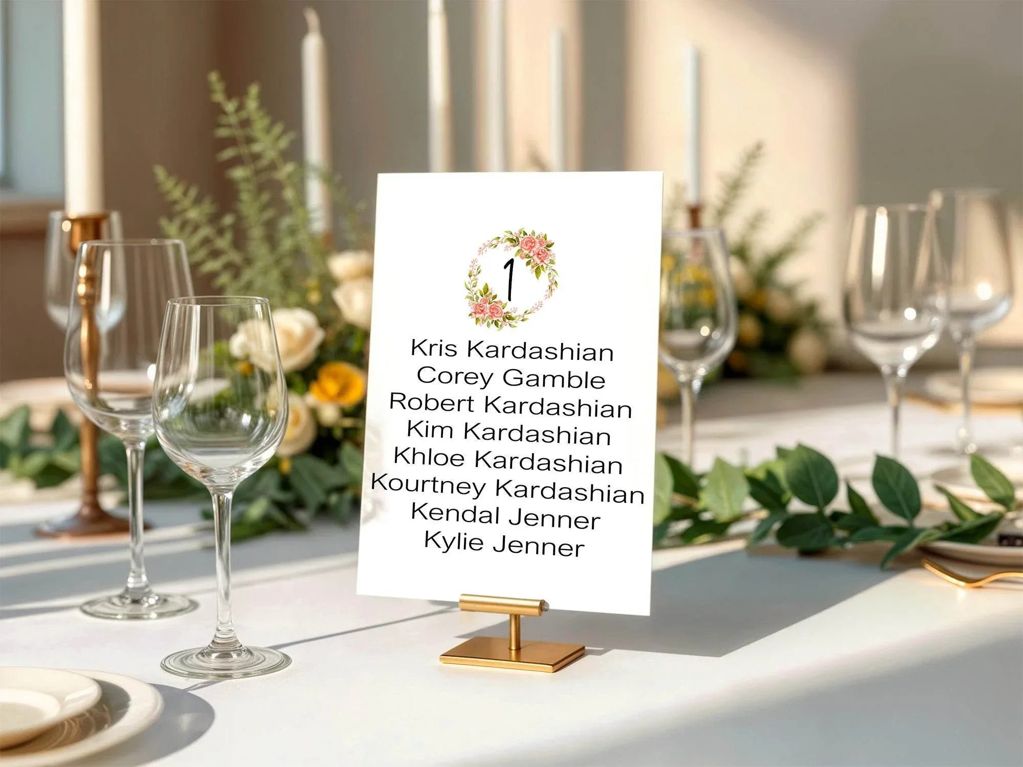 Pink Rose Individual Table Plan Party Sign - Larosier Prints