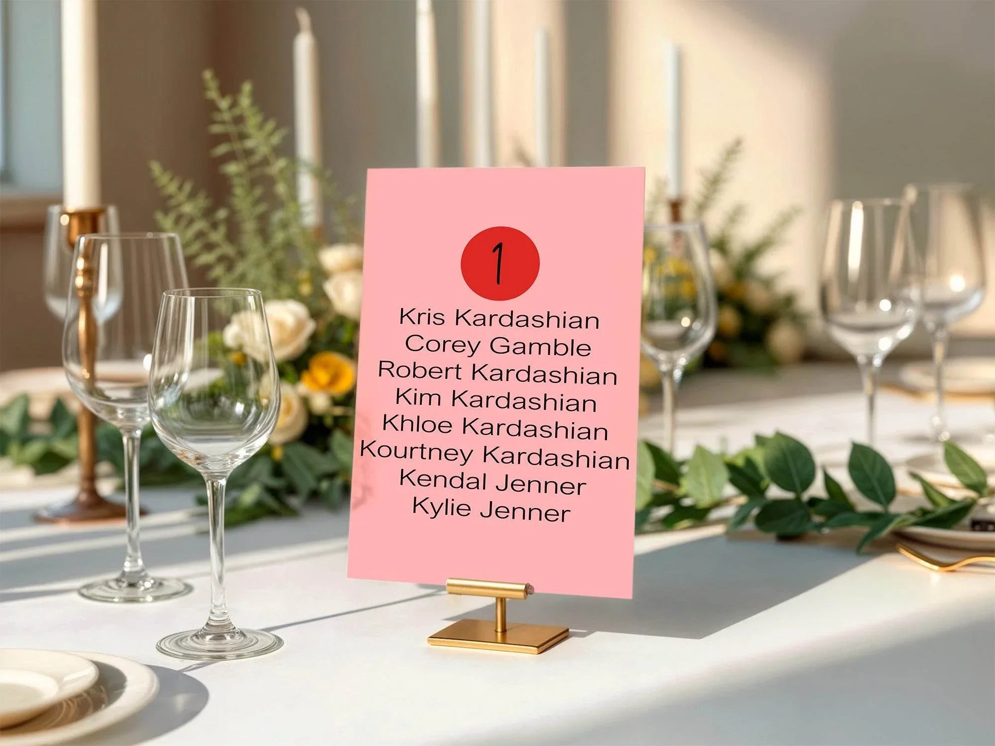 Red & Pink Individual Table Plan Party Sign - Larosier Prints