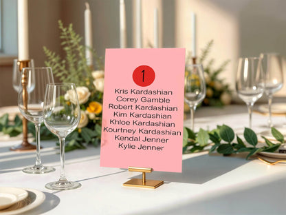Red & Pink Individual Table Plan Party Sign