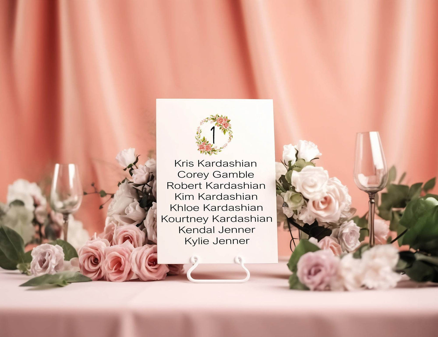 Pink Rose Individual Table Plan Party Sign