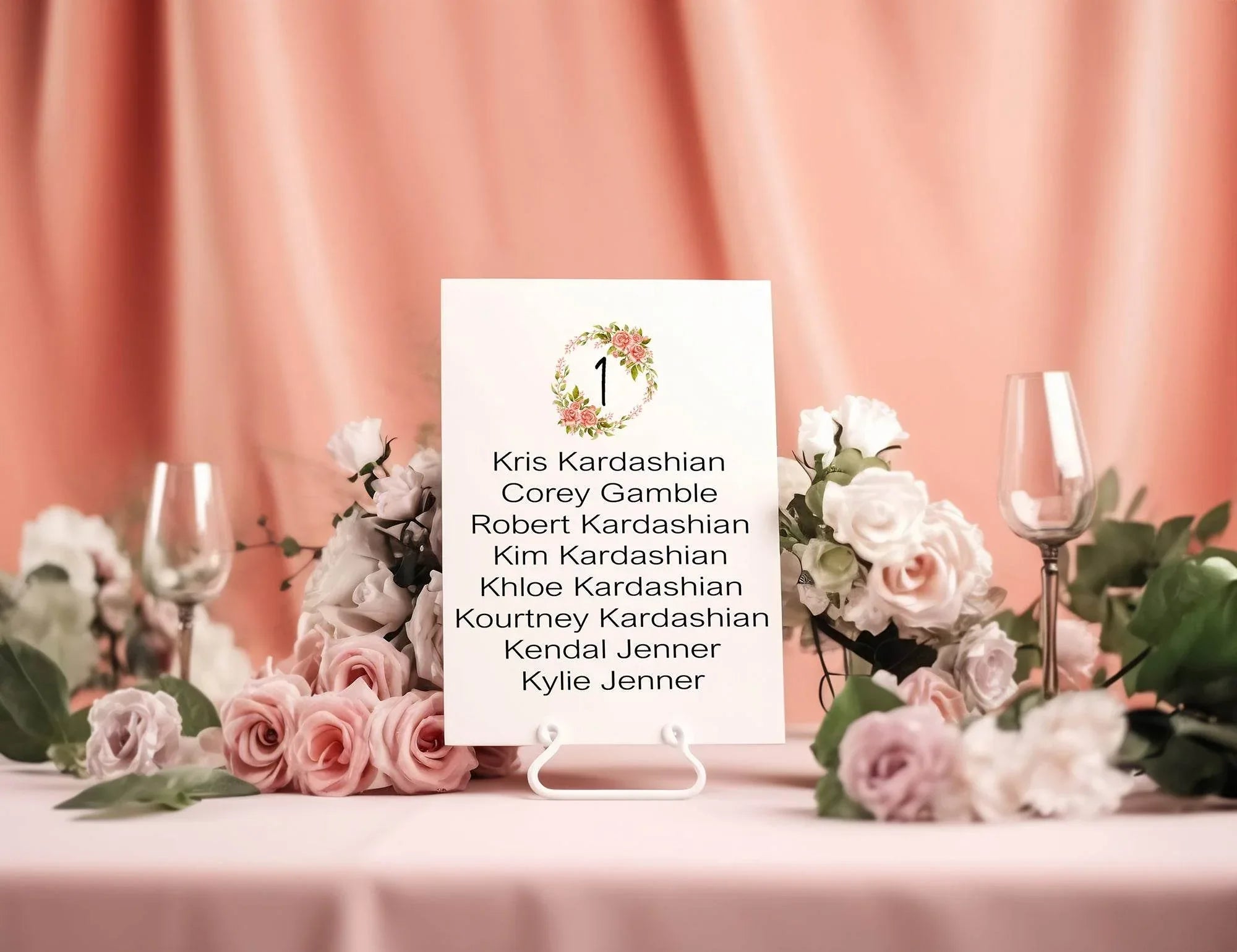 Pink Rose Individual Table Plan Party Sign - Larosier Prints
