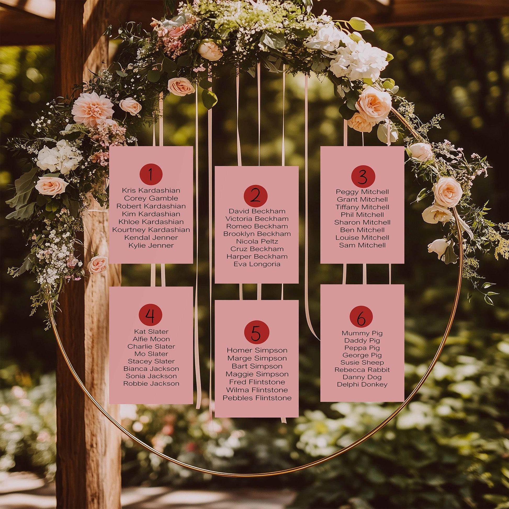 Red & Pink Individual Table Plan Party Sign