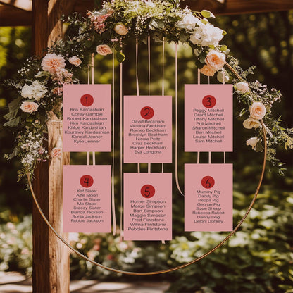 Red & Pink Individual Table Plan Party Sign