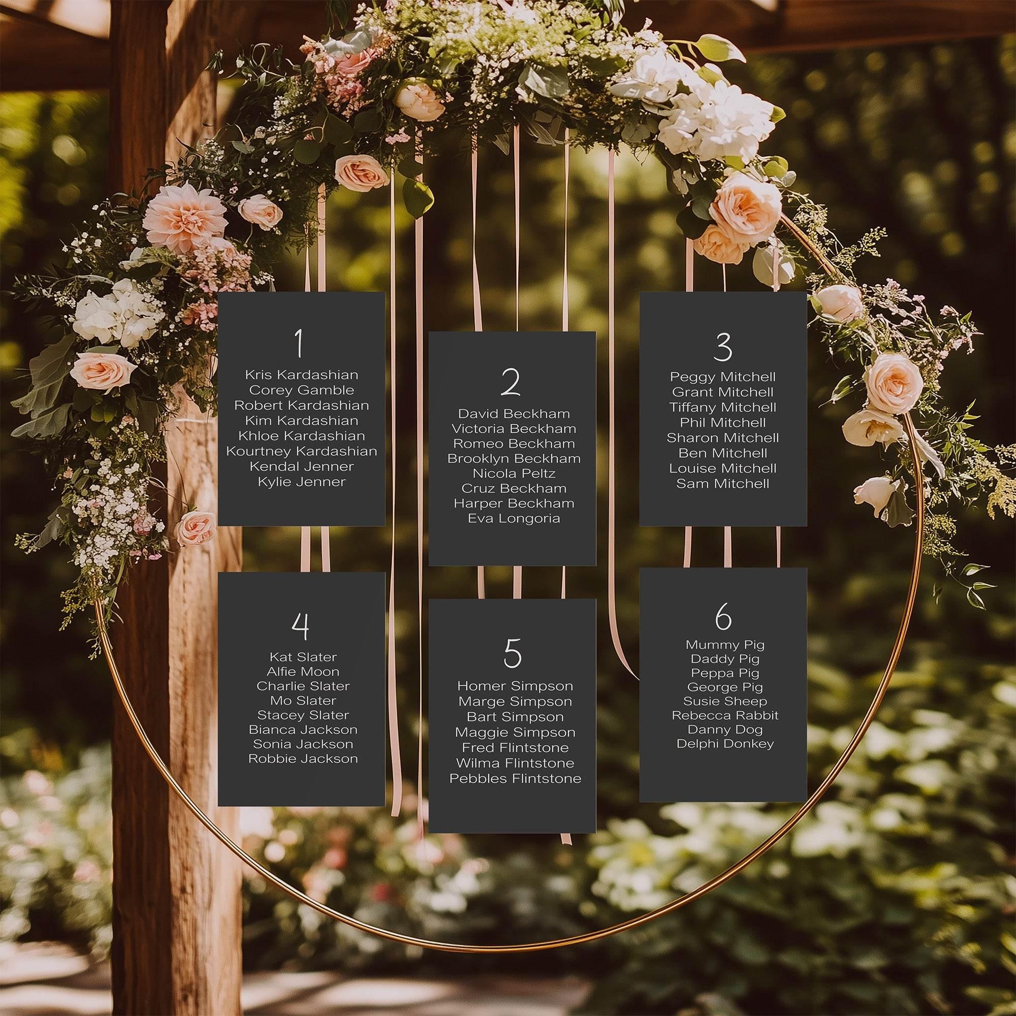 Minimalist Noir Individual Table Plan Party Sign - Larosier Prints