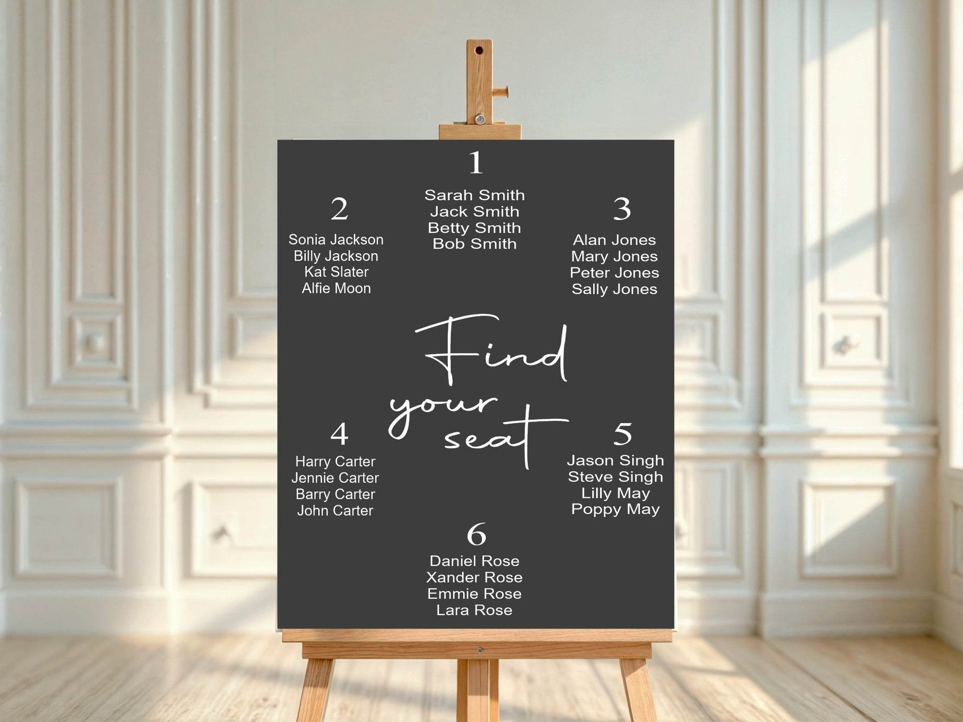 Minimalist Noir Table Plan Wedding Party Sign