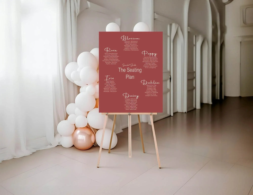 Rosewood Table Plan Wedding Party Sign - Larosier Prints