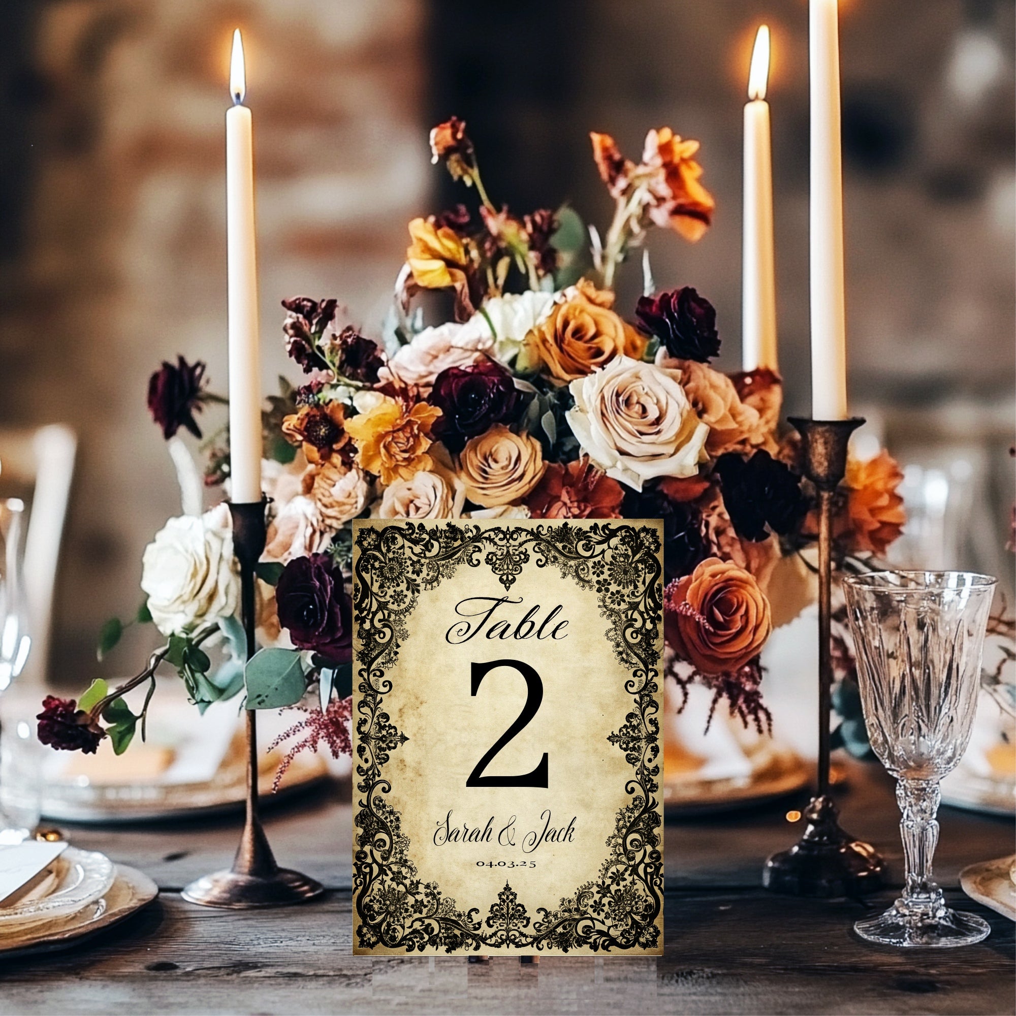 Black Lace Wedding Individual Table Plan Party Sign