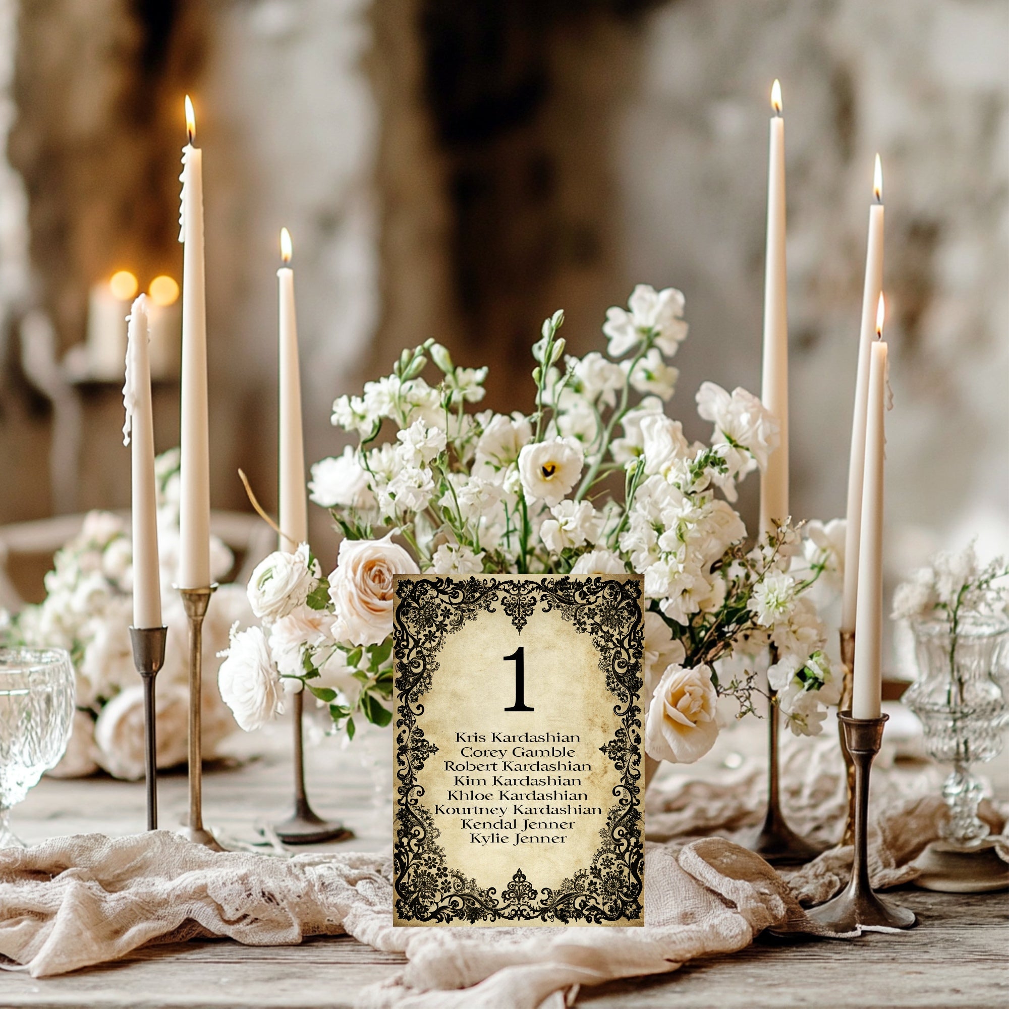 Black Lace Wedding Personalised Table Names & Numbers | Pack Of 10