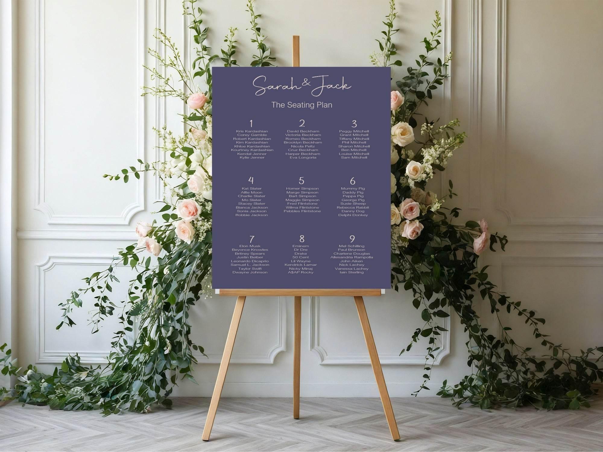 Sapphire Table Plan Wedding Party Sign - Larosier Prints