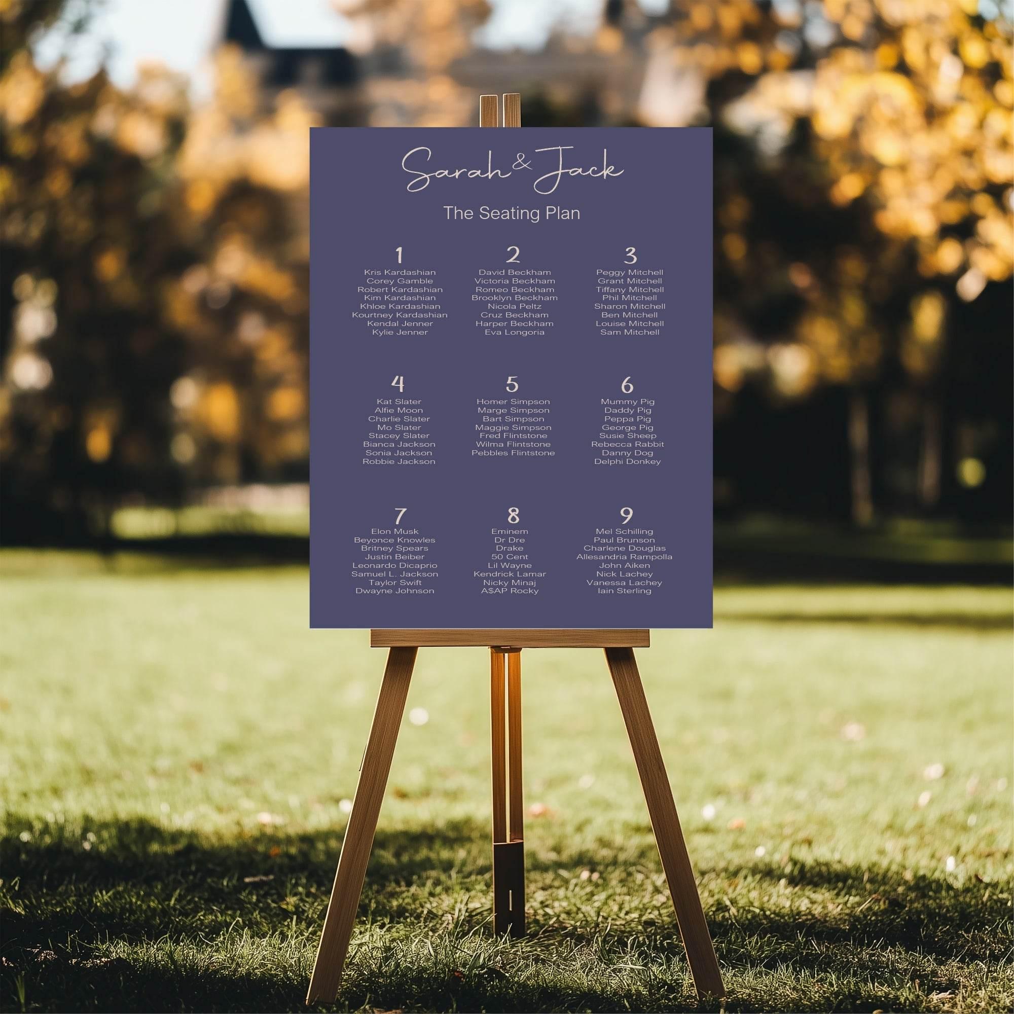 Sapphire Table Plan Wedding Party Sign - Larosier Prints