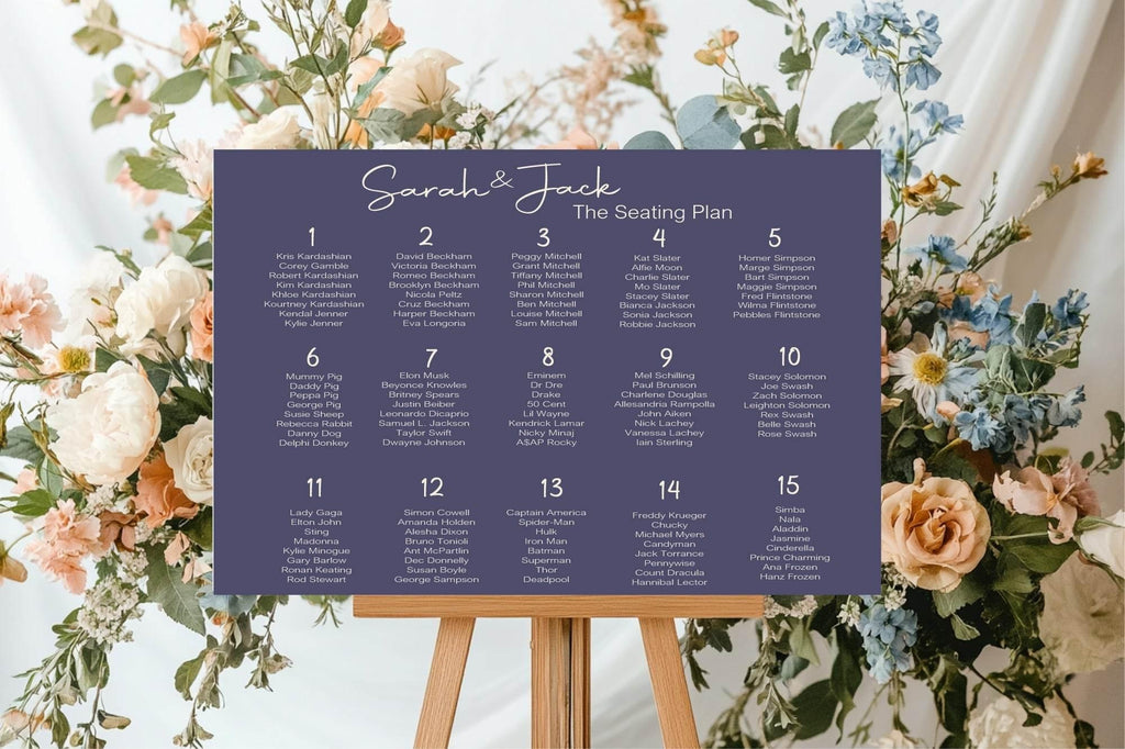 Sapphire Table Plan Wedding Party Sign - Larosier Prints