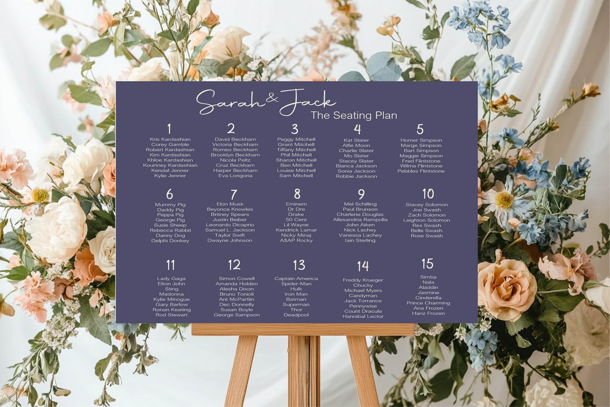 Sapphire Table Plan Wedding Party Sign - Larosier Prints