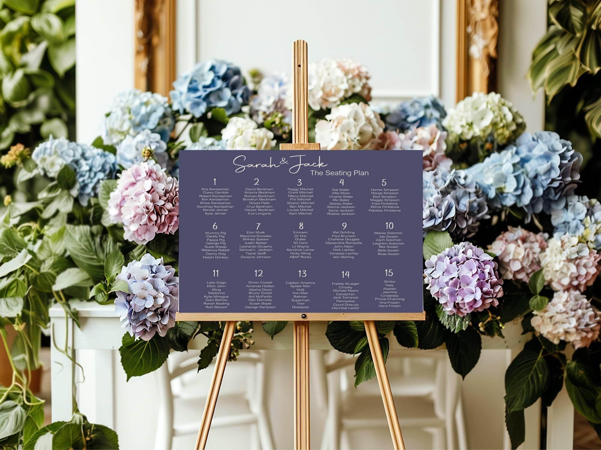 Sapphire Table Plan Wedding Party Sign - Larosier Prints