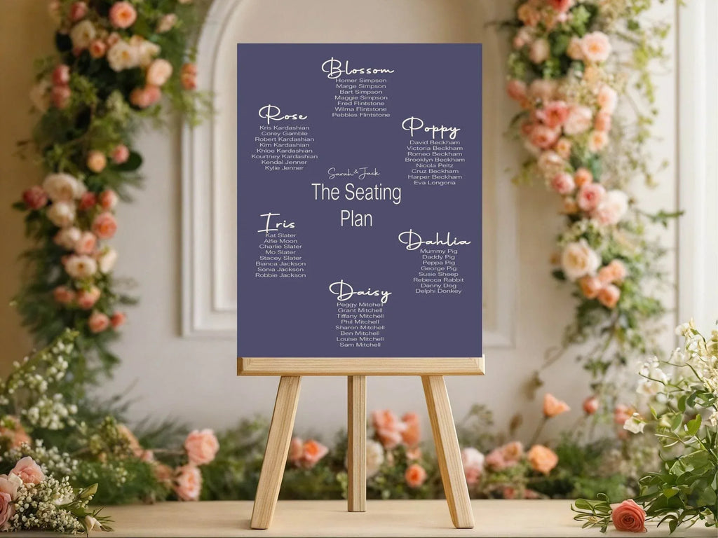 Sapphire Table Plan Wedding Party Sign - Larosier Prints