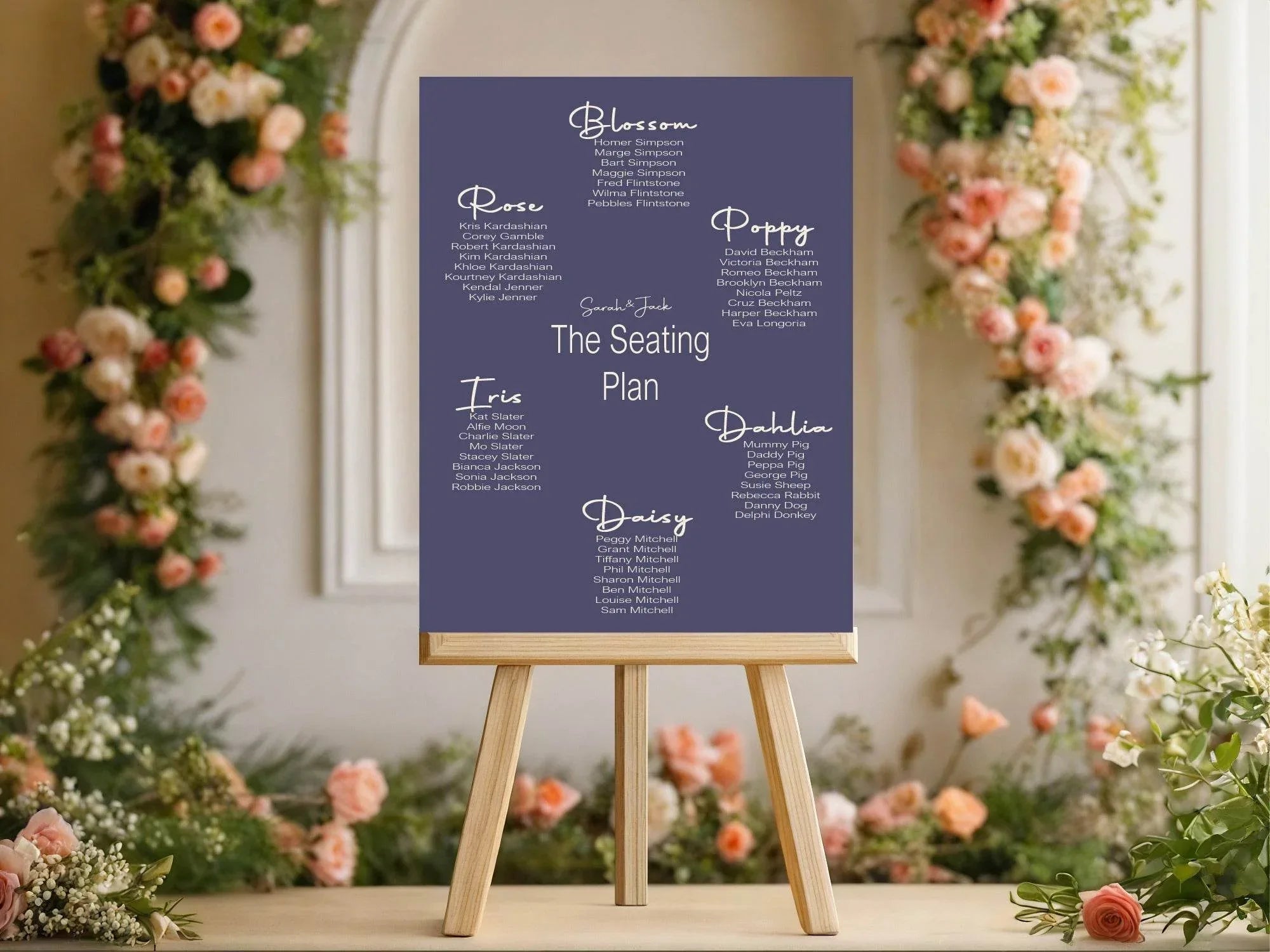 Sapphire Table Plan Wedding Party Sign - Larosier Prints