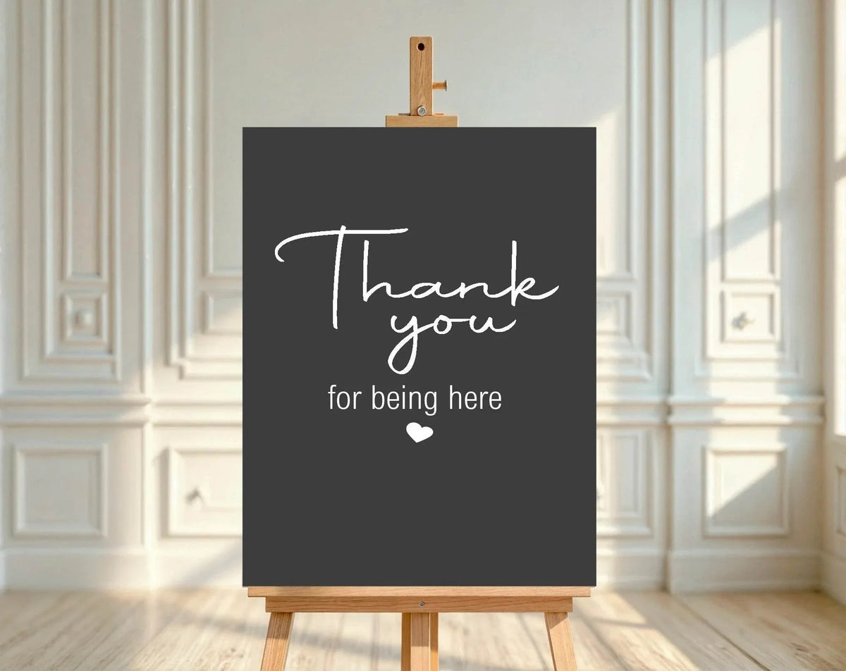 Minimalist Noir custom birthday party sign wording example: Thank You
