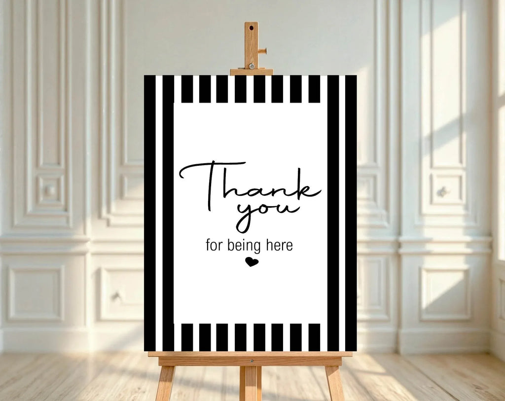 Black & White Stripe Thank You Birthday Party Sign - Larosier Prints