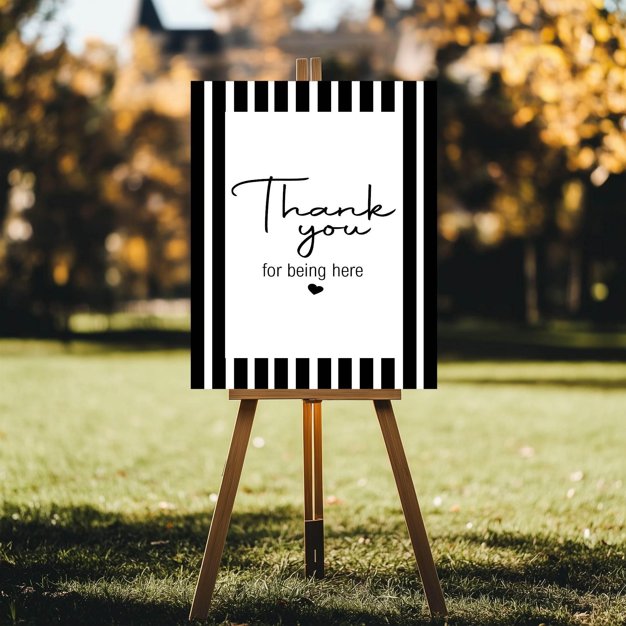 Black & White Stripe Thank You Birthday Party Sign - Larosier Prints