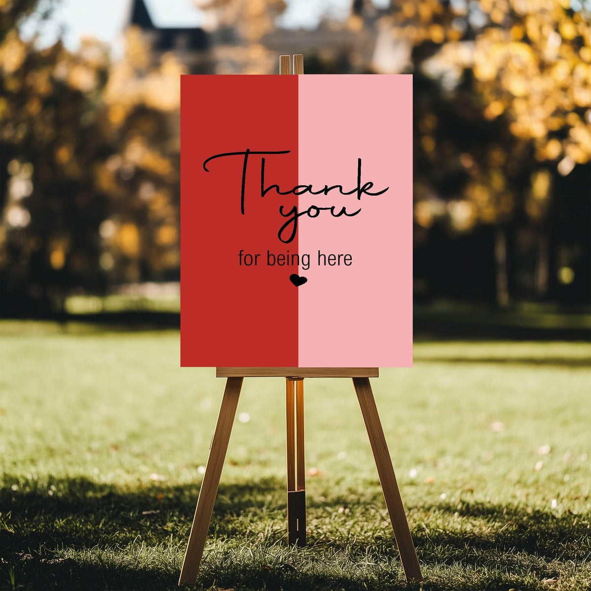 Red & Pink custom birthday party sign wording example: Thank You