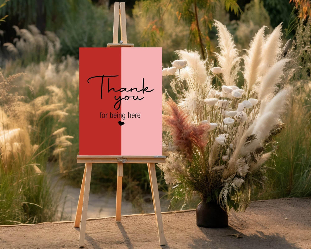 Red & Pink Thank You Birthday Party Sign - Larosier Prints