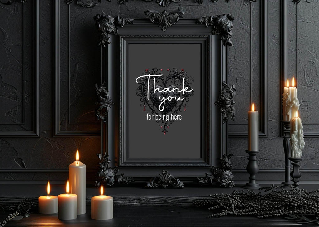 Gothic Thank You Birthday Party Sign - Larosier Prints