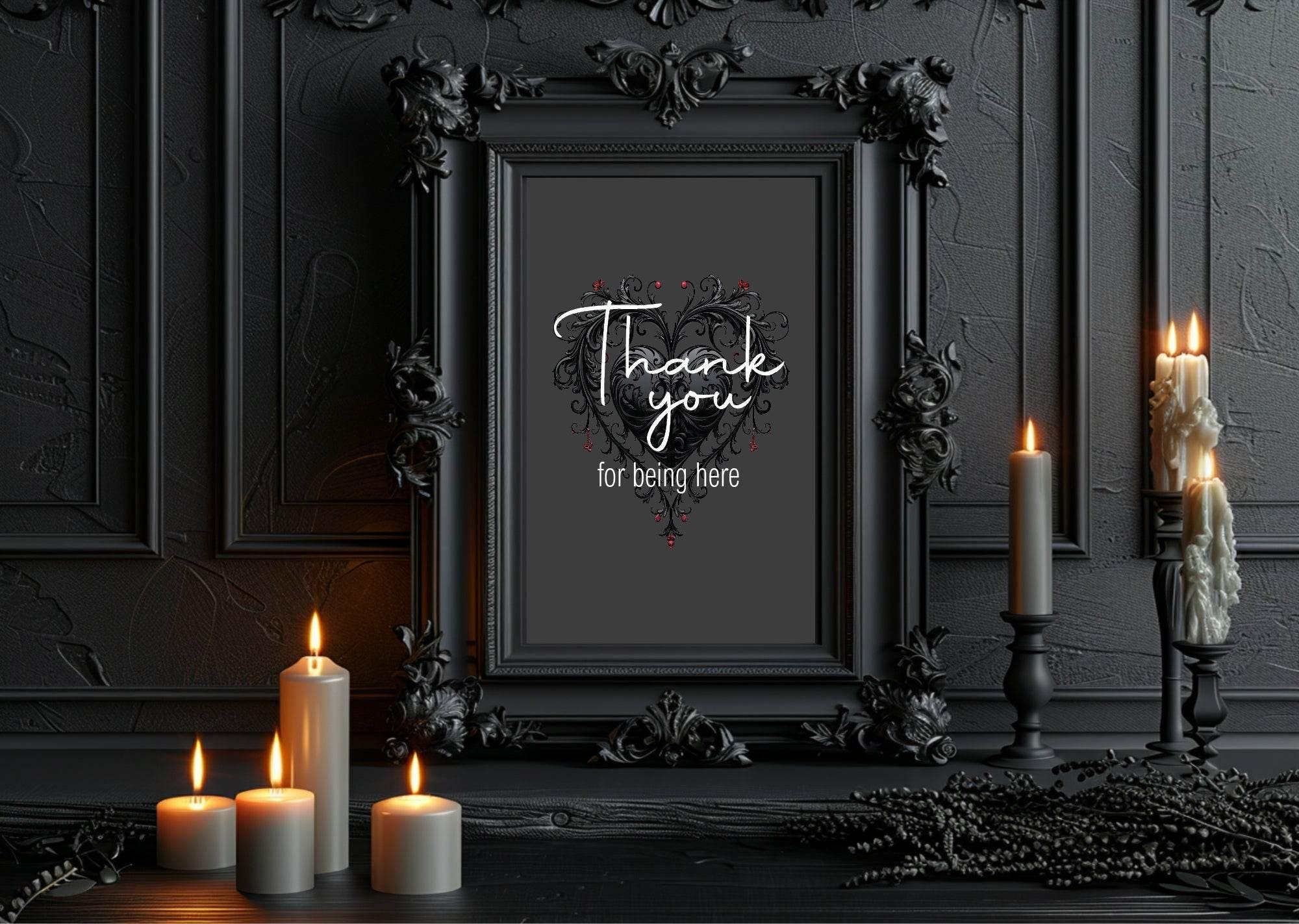 Gothic Thank You Birthday Party Sign - Larosier Prints