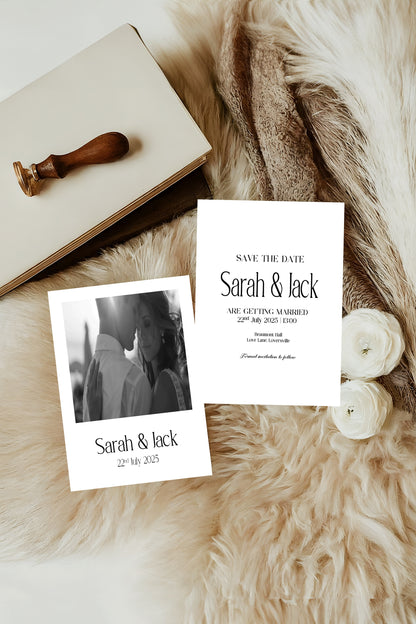 White Photo Save The Date Wedding Party Cards & Envelopes | Pack of 10 Double Sided