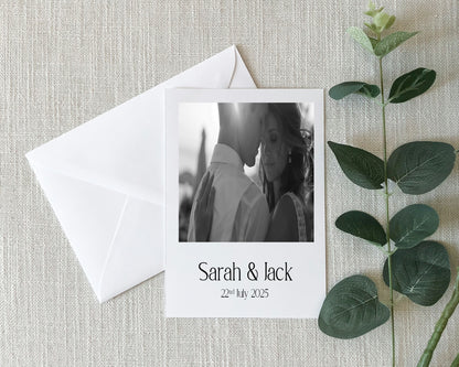 White Photo Save The Date Wedding Party Cards & Envelopes | Pack of 10 Double Sided