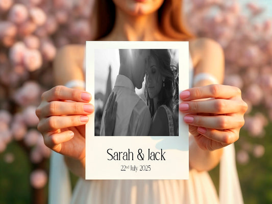 White Photo Save The Date Wedding Party Cards & Envelopes | Pack of 10 Double Sided