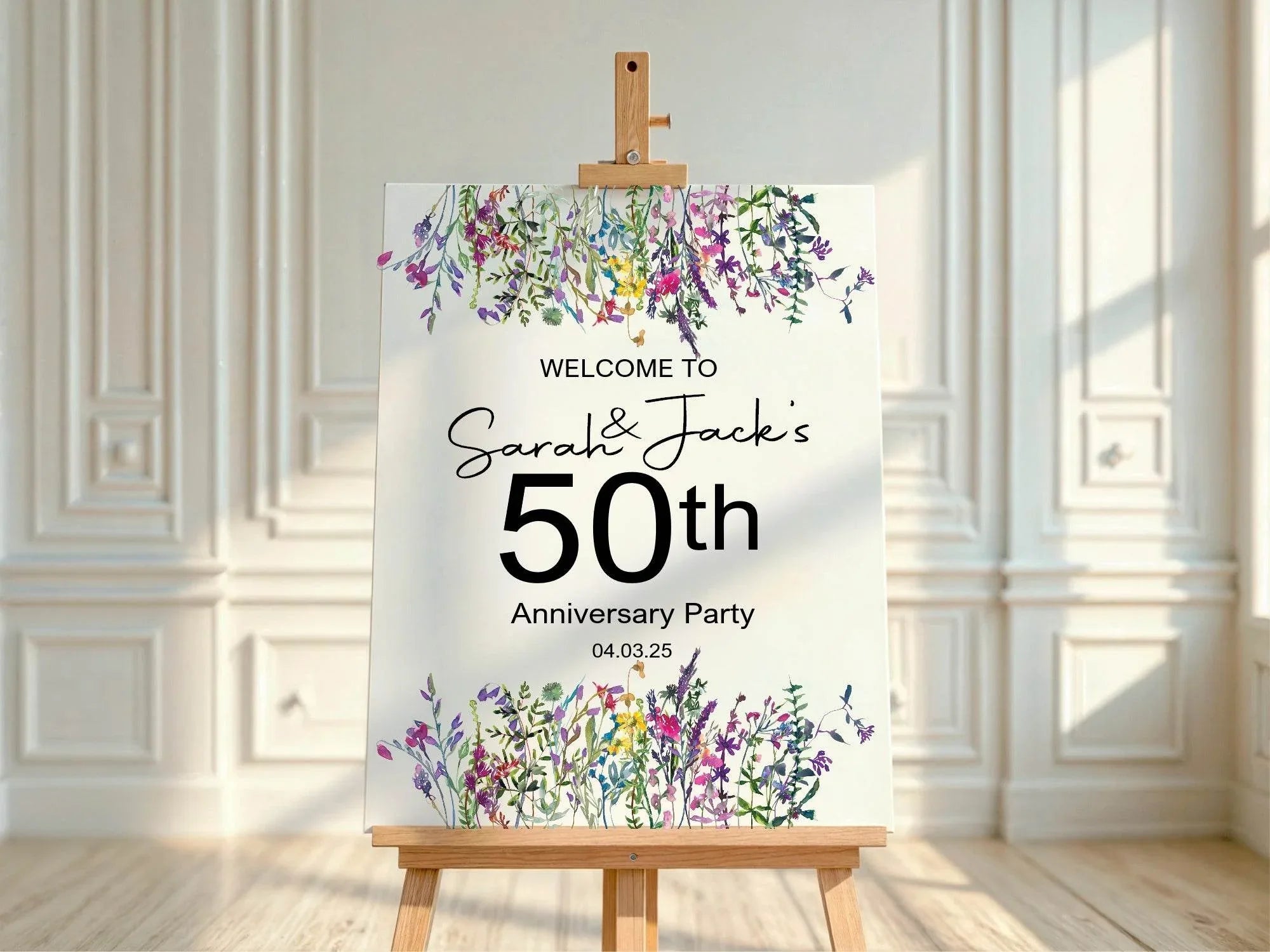 Wild Flowers Anniversary Welcome Party Sign - Larosier Prints