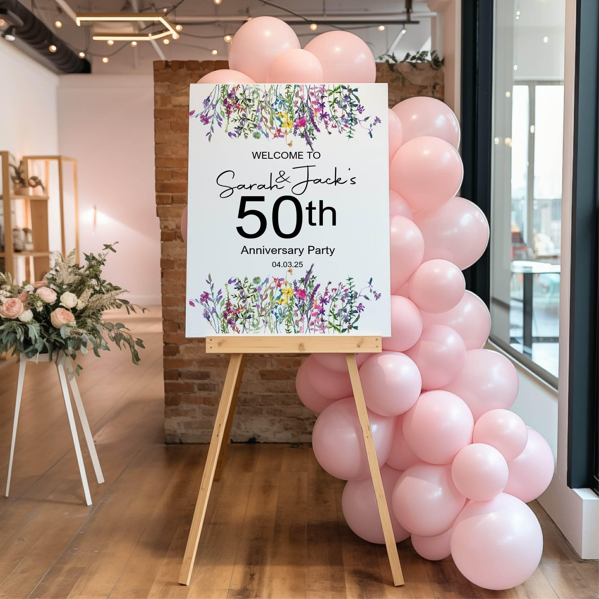 Wild Flowers Anniversary Welcome Party Sign - Larosier Prints