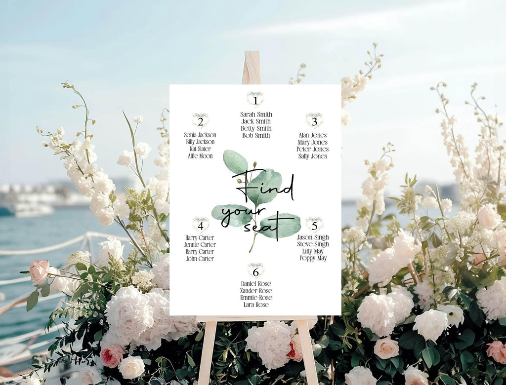 Eucalyptus Pack of Table Number Wedding Party Signs - Larosier Prints