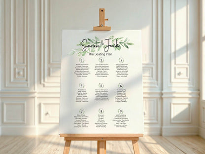 Green & White Rose Table Plan Wedding Party Sign