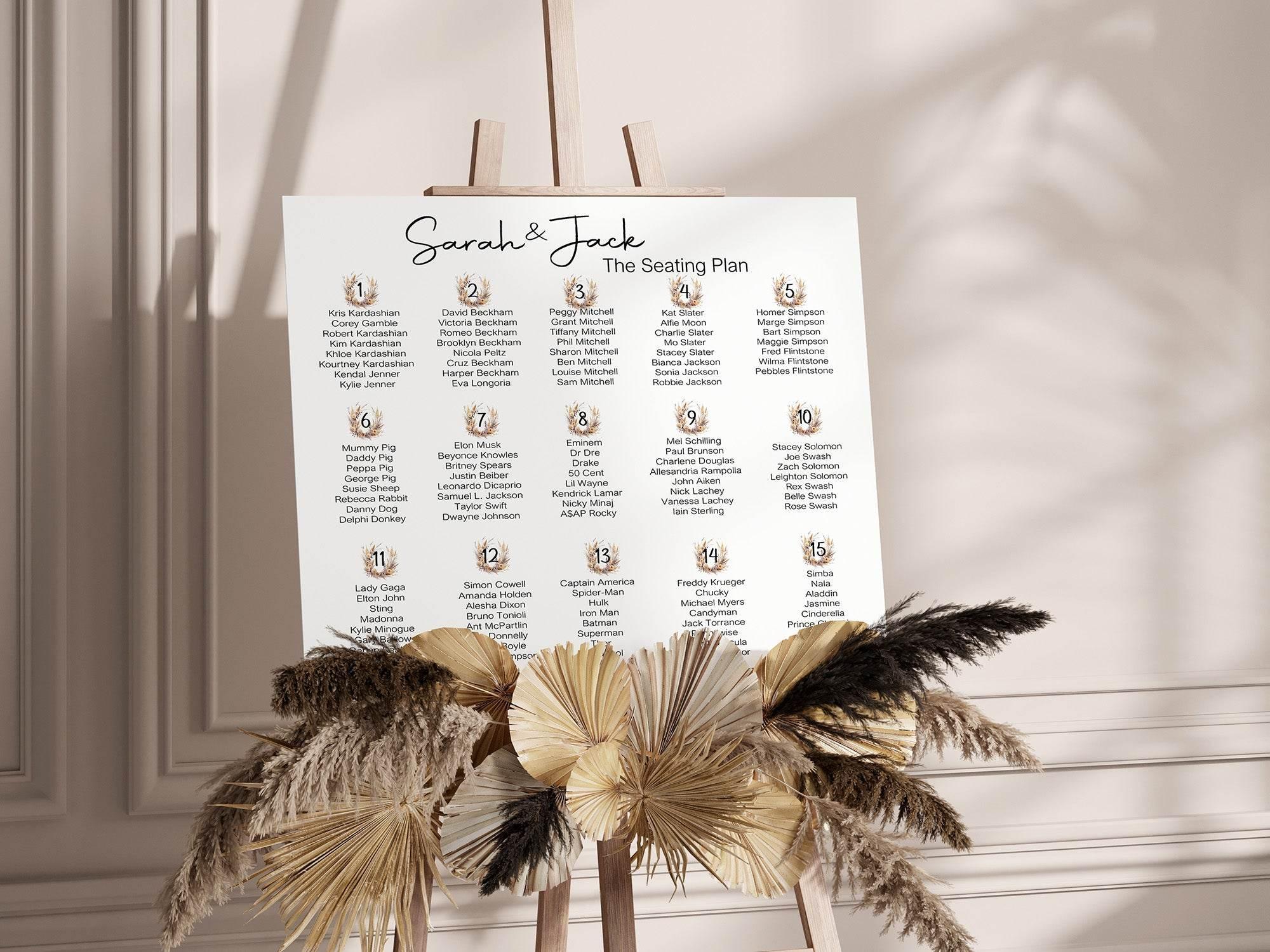 Boho Table Plan Wedding Party Sign - Larosier Prints